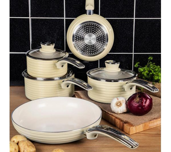 Buy SWAN Retro 5piece Nonstick Pan Set Cream Free Delivery Currys