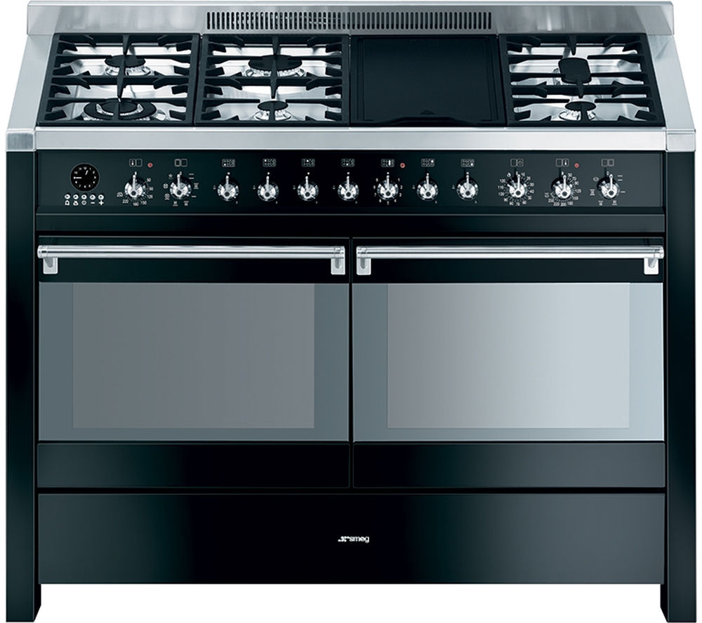 Smeg Opera A4BL-8 120 cm Dual Fuel Range Cooker - Black & Stainless Steel, Stainless Steel