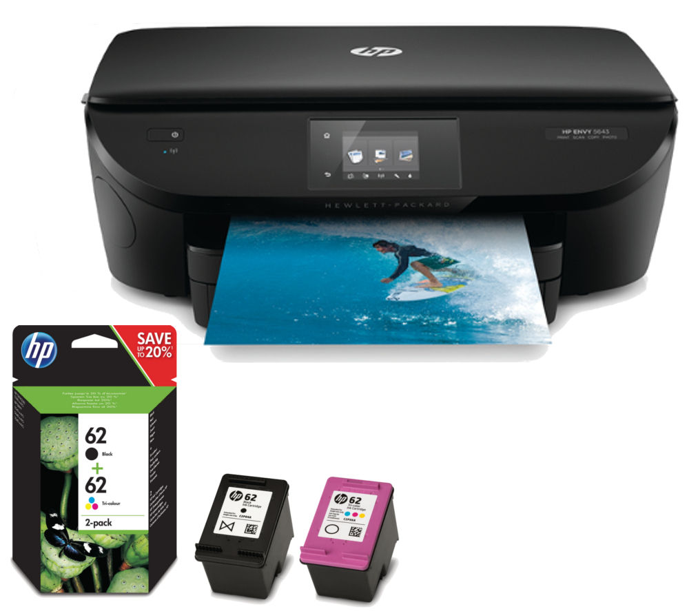 HP ENVY 5644 Inkjet Printer and HP62 Black & Tricolour Ink Cartridges