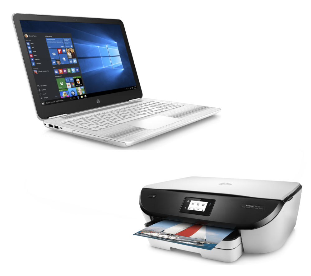 Image of HP Pavilion 15-au072sa 15.6" Laptop - White & Inkjet Printer Bundle