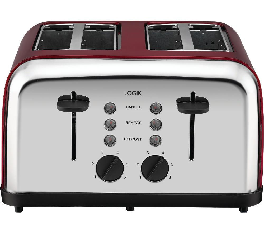 Logik L04TR14 4-Slice Toaster - Silver & Red, Silver