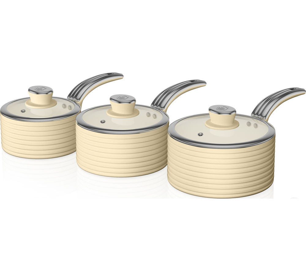 Buy SWAN Retro 3piece Nonstick Saucepan Set Cream Free Delivery