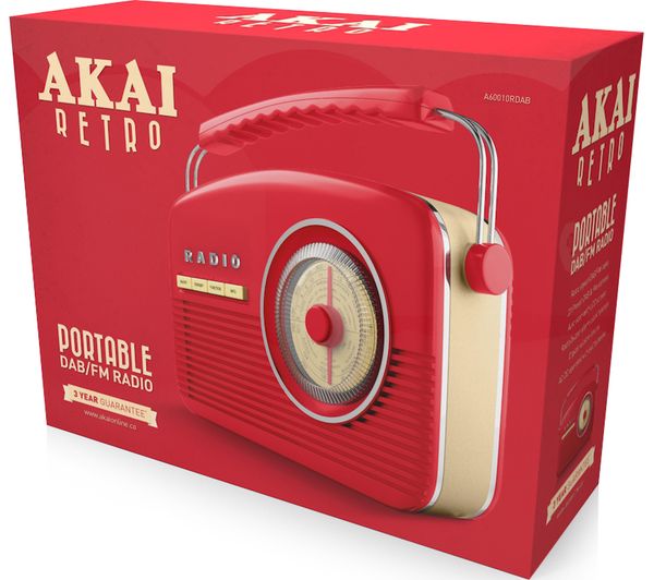 Buy AKAI Portable DAB+/FM Retro Bluetooth Clock Radio Red Free
