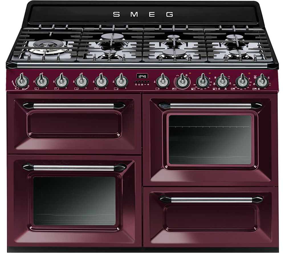 Smeg TR4110RW1 110 cm Dual Fuel Range Cooker - Red Wine, Black & Stainless Steel, Stainless Steel